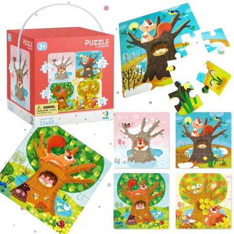 PUZZLE 4W1 CZTERY PORY ROKU UROCZA WIEWIÓRKA UKŁADANKI DLA DZIECI DODO