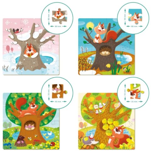 PUZZLE 4W1 CZTERY PORY ROKU UROCZA WIEWIÓRKA UKŁADANKI DLA DZIECI DODO