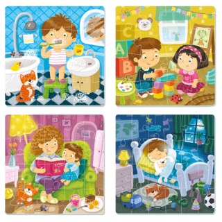 PUZZLE 4W1 MÓJ DZIEŃ CODZIENNE RYTUAŁY 4 KOLOROWE UKŁADANKI DLA DZIECI DODO