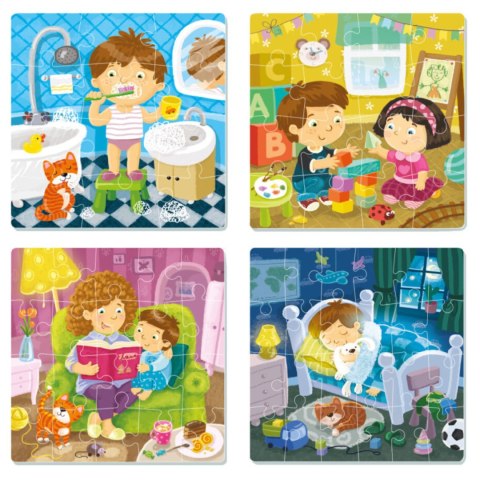 PUZZLE 4W1 MÓJ DZIEŃ CODZIENNE RYTUAŁY 4 KOLOROWE UKŁADANKI DLA DZIECI DODO