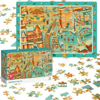 PUZZLE OBSERWACYJNE ZIMA W MIEŚCIE 80 ELEMENTOW DO UŁOŻENIA DLA DZIECI DODO