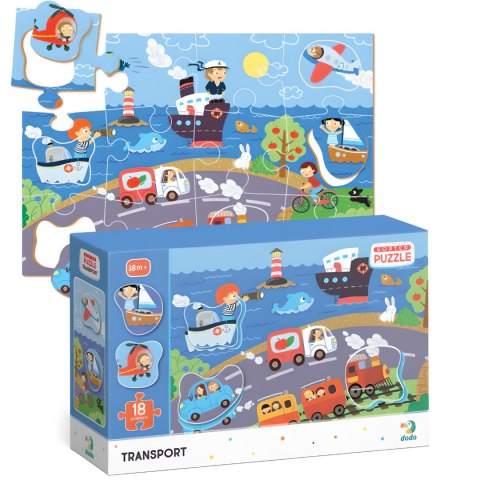PUZZLE SORTER TRANSPORT NAUKA POPRZEZ ZABAWĘ ŚRODKI TRANSPORTU 18 ELEMENTÓW DODO