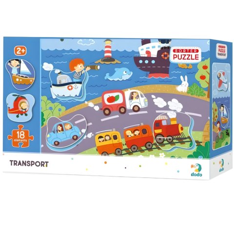 PUZZLE SORTER TRANSPORT NAUKA POPRZEZ ZABAWĘ ŚRODKI TRANSPORTU 18 ELEMENTÓW DODO
