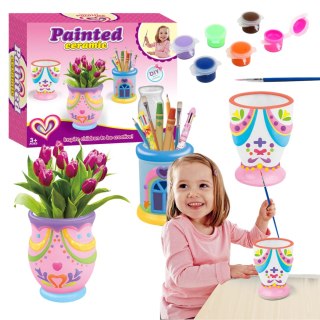 WAZONY NA KWIATKI DO MALOWANIA ZESTAW CERAMICZNY MAŁY ARTYSTA GIPS FARBKI IMPORT PRONICE