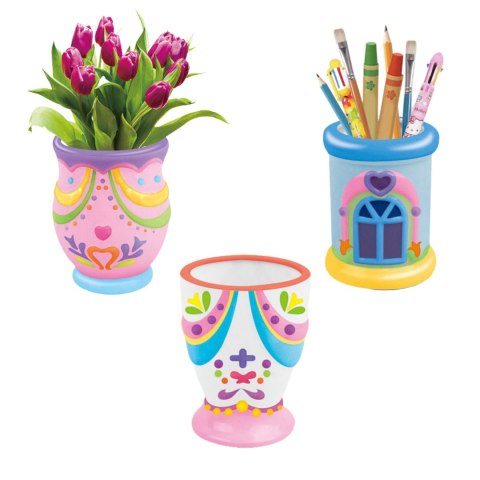 WAZONY NA KWIATKI DO MALOWANIA ZESTAW CERAMICZNY MAŁY ARTYSTA GIPS FARBKI IMPORT PRONICE