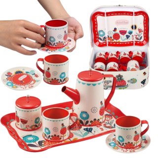 ZESTAW DO HERBATY W WALIZCE KWIATY ZESTAW KUCHENNY DZBANEK TACKA TALERZYKI IMPORT PRONICE