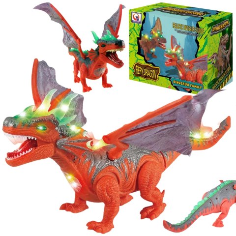 DINOZAUR SMOK Z RUCHOMYMI SKRZYDŁAMI ŚWIATŁO DŻWIĘK CHODZI RYCZY DUŻY IMPORT PRONICE