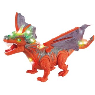 DINOZAUR SMOK Z RUCHOMYMI SKRZYDŁAMI ŚWIATŁO DŻWIĘK CHODZI RYCZY DUŻY IMPORT PRONICE