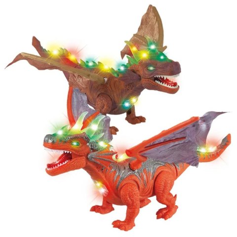DINOZAUR SMOK Z RUCHOMYMI SKRZYDŁAMI ŚWIATŁO DŻWIĘK CHODZI RYCZY DUŻY IMPORT PRONICE