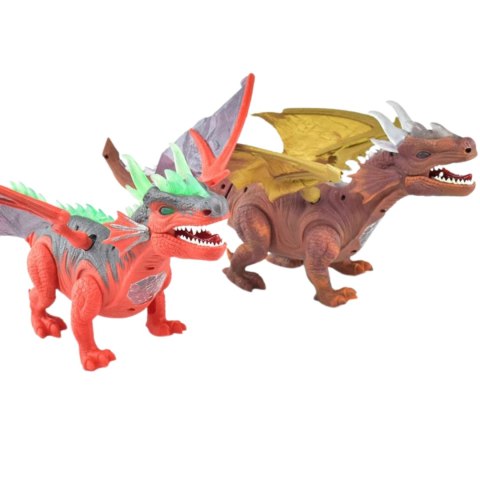 DINOZAUR SMOK Z RUCHOMYMI SKRZYDŁAMI ŚWIATŁO DŻWIĘK CHODZI RYCZY DUŻY IMPORT PRONICE
