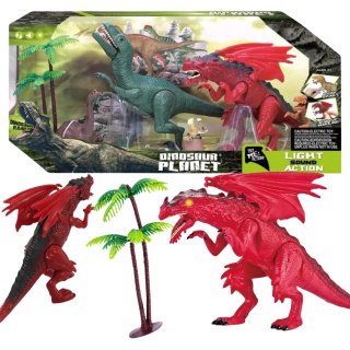 ZESTAW DINOZAURÓW 4 FIGURKI 2 DRZEWKA EFEKTY DŹWIĘKOWE I ŚWIETLNE IMPORT PRONICE