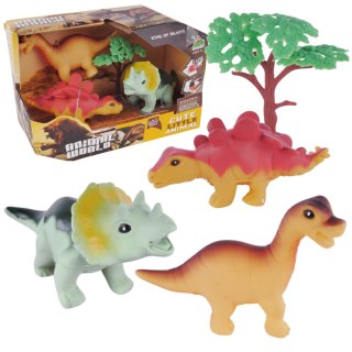 ZESTAW DINOZAURÓW TRZY FIGURKI RÓŻNE RODZAJE DRZEWKO ZESTAW DLA DZIECI IMPORT PRONICE