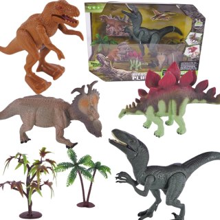 ZESTAW FIGUREK DINOZAURÓW 4 DINOZAURY 2 DRZEWKA EFEKTY DŹWIĘKOWE I ŚWIETLNE IMPORT PRONICE