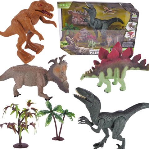 ZESTAW FIGUREK DINOZAURÓW 4 DINOZAURY 2 DRZEWKA EFEKTY DŹWIĘKOWE I ŚWIETLNE IMPORT PRONICE