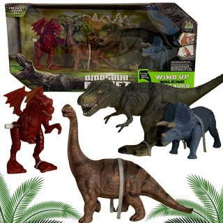 ZESTAW FIGUREK DINOZAURÓW DO ZABAWY 4 DINOZAURY JEDEN NAKRĘCANY DRZEWKO IMPORT PRONICE