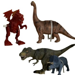 ZESTAW FIGUREK DINOZAURÓW DO ZABAWY 4 DINOZAURY JEDEN NAKRĘCANY DRZEWKO IMPORT PRONICE