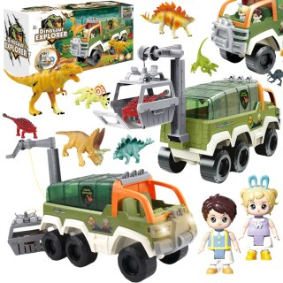 SAMOCHÓD Z DINOZAURAMI OTWIERANY DACH RUCHOMY KOSZ ŚWIATŁO DŹWIĘK FIGURKI IMPORT PRONICE