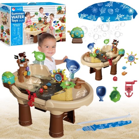 STOLIK WODNY EDUKACYJNY ZESTAW Z PARASOLKĄ AKCESORIA MASZYNA DO BANIEK MYDL IMPORT PRONICE