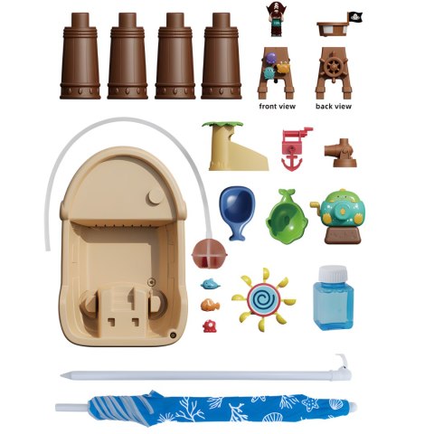 STOLIK WODNY EDUKACYJNY ZESTAW Z PARASOLKĄ AKCESORIA MASZYNA DO BANIEK MYDL IMPORT PRONICE