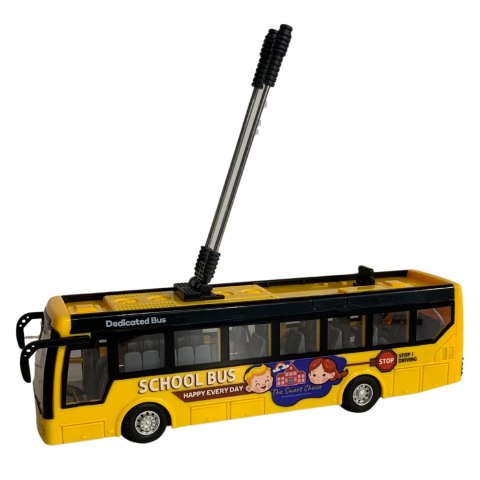 TROLEJBUS SZKOLNY ZDALNIE STEROWANY KOMUNIKACJA MIEJSKA EFEKTY ŚWIETLNE RC IMPORT PRONICE