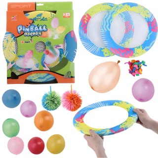 ZESTAW GRA W RZUCANIE ODBIJANIE PIŁECZKĄ BALONAMI 2 RAKIETKI Z SIATKĄ IMPORT PRONICE