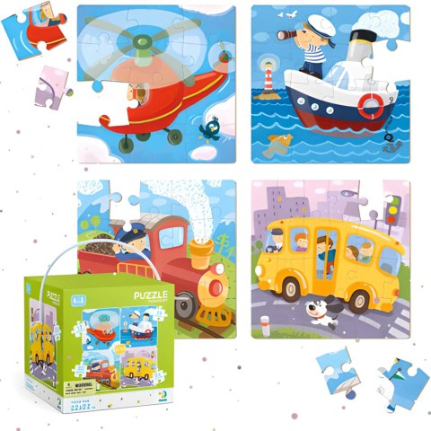 ZESTAW PUZZLI 4W1 TRANSPORT 4 UKŁADANKI DLA DZIECI NAUKA POPRZEZ ZABAWĘ DODO