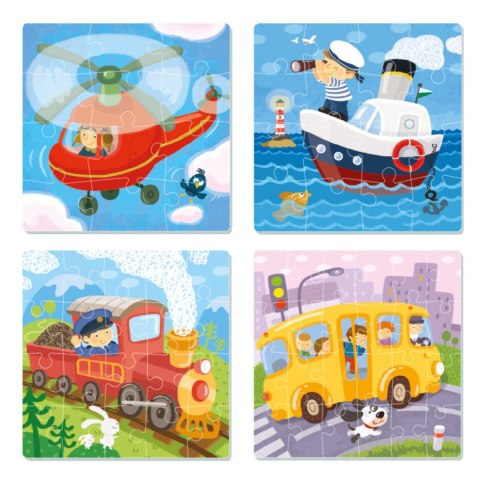 ZESTAW PUZZLI 4W1 TRANSPORT 4 UKŁADANKI DLA DZIECI NAUKA POPRZEZ ZABAWĘ DODO
