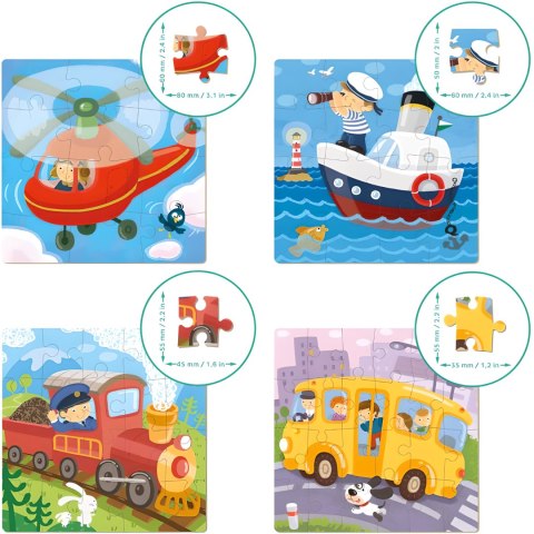ZESTAW PUZZLI 4W1 TRANSPORT 4 UKŁADANKI DLA DZIECI NAUKA POPRZEZ ZABAWĘ DODO