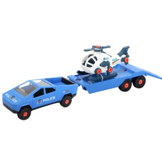 ZESTAW SAMOCHÓD DO MONTAŻU Z PRZYCZEPĄ HELIKOPTER ŚRUBOKRĘT POLICJA IMPORT PRONICE