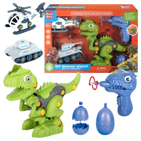 ZESTAW KONSTRUKCYJNY DO MONTAŻU DINOZAURA NARZĘDZIA CZOŁG HELIKOPTER IMPORT PRONICE