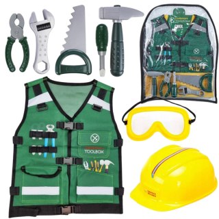 ZESTAW MAŁEGO MAJSTERKOWICZA KAMIZELKA KASK OKULARY OCHRONNE NARZĘDZIA IMPORT PRONICE