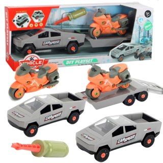 ZESTAW SAMOCHÓD DO MONTAŻU PRZYCZEPA MOTOR ŚRUBOKRĘT RUCHOME CZĘŚCI IMPORT PRONICE