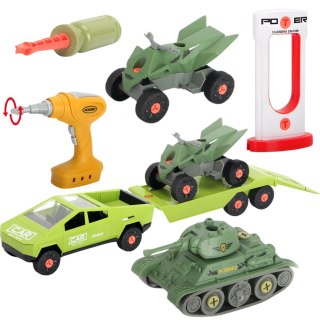ZESTAW SAMOCHÓD DO MONTAŻU Z PRZYCZEPĄ QUAD CZOŁG WIERTARKA ŚRUBOKRĘT IMPORT PRONICE