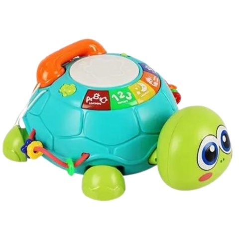 ŻÓŁW TELEFON BĘBENEK INTERAKTYWNY DŹWIĘKI MELODIE ŚWIATEŁKA CYFRY LITERKI IMPORT PRONICE