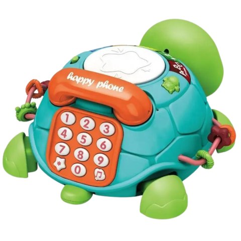 ŻÓŁW TELEFON BĘBENEK INTERAKTYWNY DŹWIĘKI MELODIE ŚWIATEŁKA CYFRY LITERKI IMPORT PRONICE