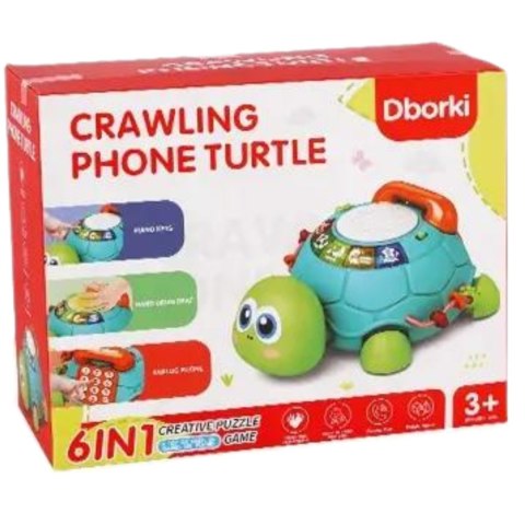 ŻÓŁW TELEFON BĘBENEK INTERAKTYWNY DŹWIĘKI MELODIE ŚWIATEŁKA CYFRY LITERKI IMPORT PRONICE