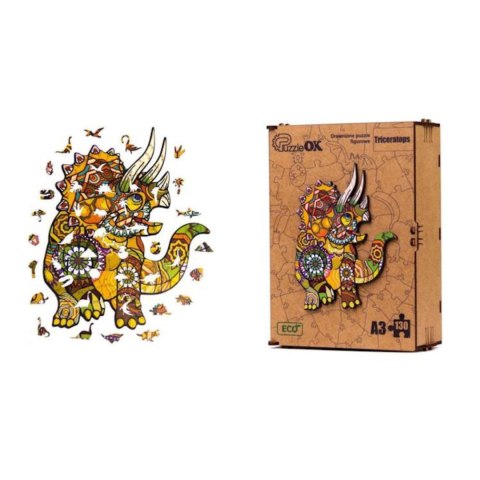 PUZZLE DREWNIANE UKŁADANKA TRICERATOPS DINOZAUR KOLOROWY OZDOBA PUZZLEOK PUZZLE DREWNIANE UKŁADANKA TRICERATOPS DINOZAUR KOLOROWY OZDOBA PUZZLEOK