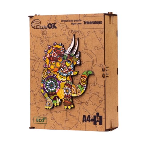 PUZZLE DREWNIANE UKŁADANKA TRICERATOPS DINOZAUR KOLOROWY OZDOBA PUZZLEOK PUZZLE DREWNIANE UKŁADANKA TRICERATOPS DINOZAUR KOLOROWY OZDOBA PUZZLEOK