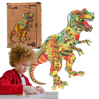 PUZZLE DREWNIANE UKŁADANKA TYRANOZAUR DINOZAUR KOLOROWY OZDOBA PUZZLEOK