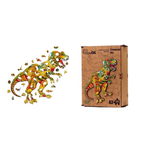 PUZZLE DREWNIANE UKŁADANKA TYRANOZAUR DINOZAUR KOLOROWY OZDOBA PUZZLEOK PUZZLE DREWNIANE UKŁADANKA TYRANOZAUR DINOZAUR KOLOROWY OZDOBA PUZZLEOK