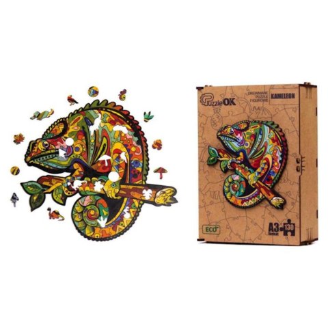 PUZZLE DREWNIANE UKŁADANKA KAMELEON KOLOROWY ZESTAW PUZZLI A3 OZDOBA PUZZLEOK PUZZLE DREWNIANE UKŁADANKA KAMELEON KOLOROWY ZESTAW PUZZLI A3 OZDOBA PUZZLEOK