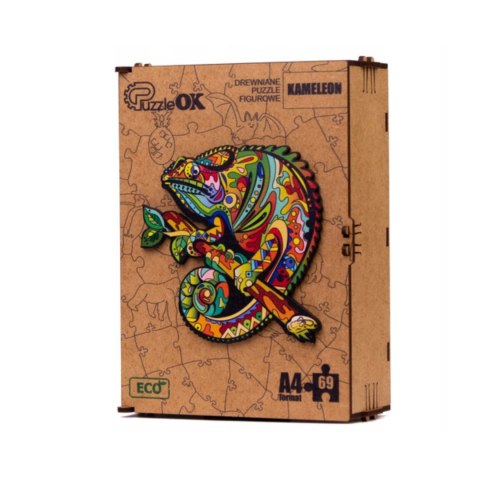 PUZZLE DREWNIANE UKŁADANKA KAMELEON KOLOROWY ZESTAW PUZZLI A3 OZDOBA PUZZLEOK PUZZLE DREWNIANE UKŁADANKA KAMELEON KOLOROWY ZESTAW PUZZLI A3 OZDOBA PUZZLEOK