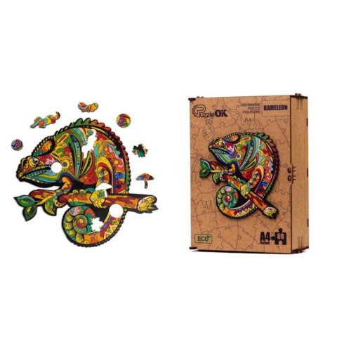 PUZZLE DREWNIANE UKŁADANKA KAMELEON KOLOROWY ZESTAW PUZZLI A4 OZDOBA PUZZLEOK PUZZLE DREWNIANE UKŁADANKA KAMELEON KOLOROWY ZESTAW PUZZLI A4 OZDOBA PUZZLEOK