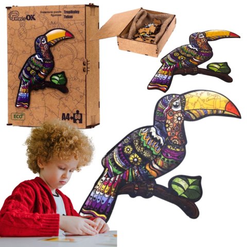 PUZZLE DREWNIANE UKŁADANKA TROPIKALNY TUKAN ZESTAW PUZZLI A4 OZDOBA PUZZLEOK PUZZLE DREWNIANE UKŁADANKA TROPIKALNY TUKAN ZESTAW PUZZLI A4 OZDOBA PUZZLEOK