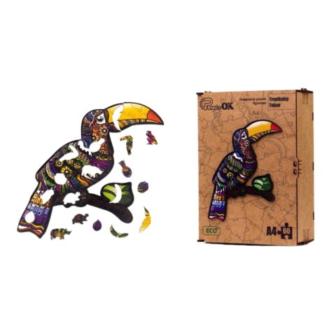 PUZZLE DREWNIANE UKŁADANKA TROPIKALNY TUKAN ZESTAW PUZZLI A4 OZDOBA PUZZLEOK PUZZLE DREWNIANE UKŁADANKA TROPIKALNY TUKAN ZESTAW PUZZLI A4 OZDOBA PUZZLEOK