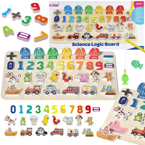 DREWNIANA TABLICA MONTESSORI GRA ZRĘCZNOŚCIOWA NAUKA LICZENIA ŁOWIENIE RYB IMPORT PRONICE