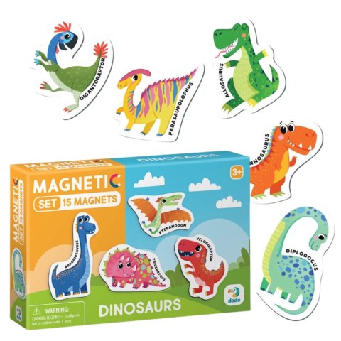 ZESTAW MAGNESÓW DINOZAURY 15 ELEMENTÓW KOLOROWYCH MAGNESÓW W ZESTAWIE DODO