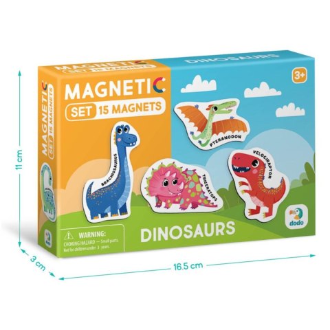 ZESTAW MAGNESÓW DINOZAURY 15 ELEMENTÓW KOLOROWYCH MAGNESÓW W ZESTAWIE DODO