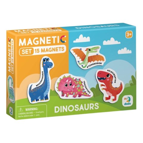 ZESTAW MAGNESÓW DINOZAURY 15 ELEMENTÓW KOLOROWYCH MAGNESÓW W ZESTAWIE DODO