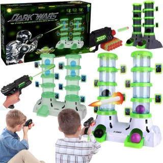 GRA ZRĘCZNOŚCIOWA STRZELANIE DO CELU 2 WIEŻE PISTOLET ŚWIECI W CIEMNOŚCI IMPORT PRONICE